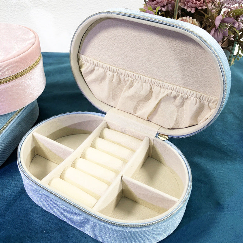 Boîte de rangement pour bijoux ovales bleu glacé Grande capacité Portable