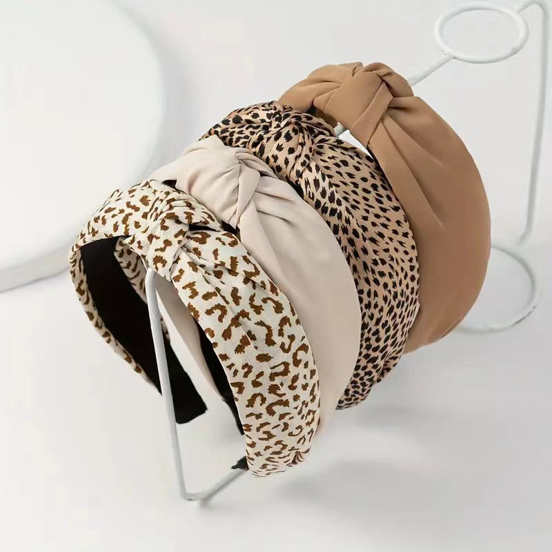 Tissu Craft Coiffure tricotée Vintage Leopard Imprimer large bande de cheveux brim