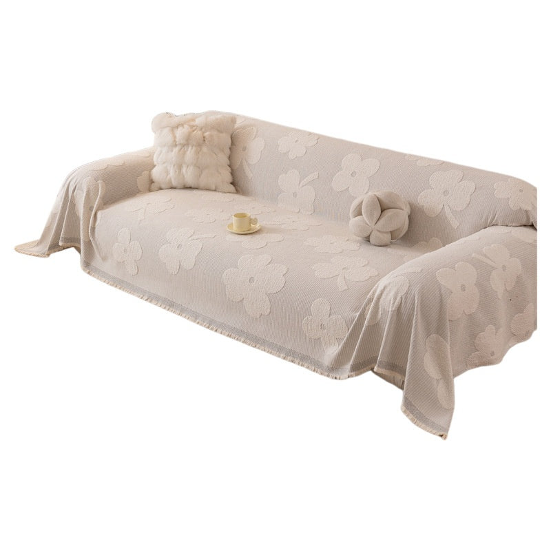 Couverture de canapé en peluche d'hiver crémeuse