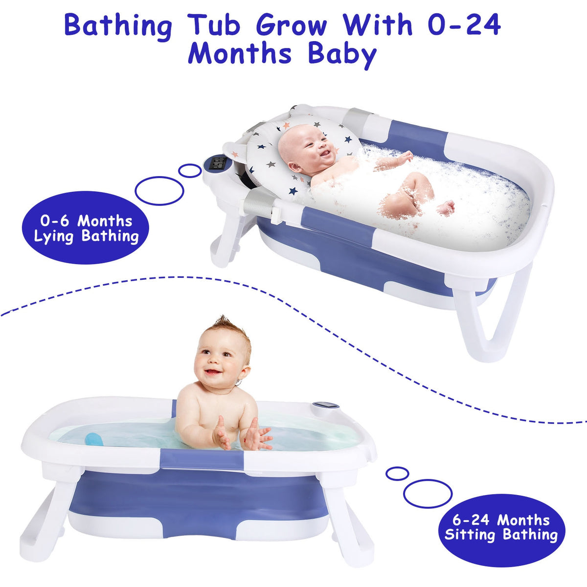 1Pc Baby Baignoire avec Thermomètre Collapsible Travel Friendly 0 à 24 mois Baby Baignoire