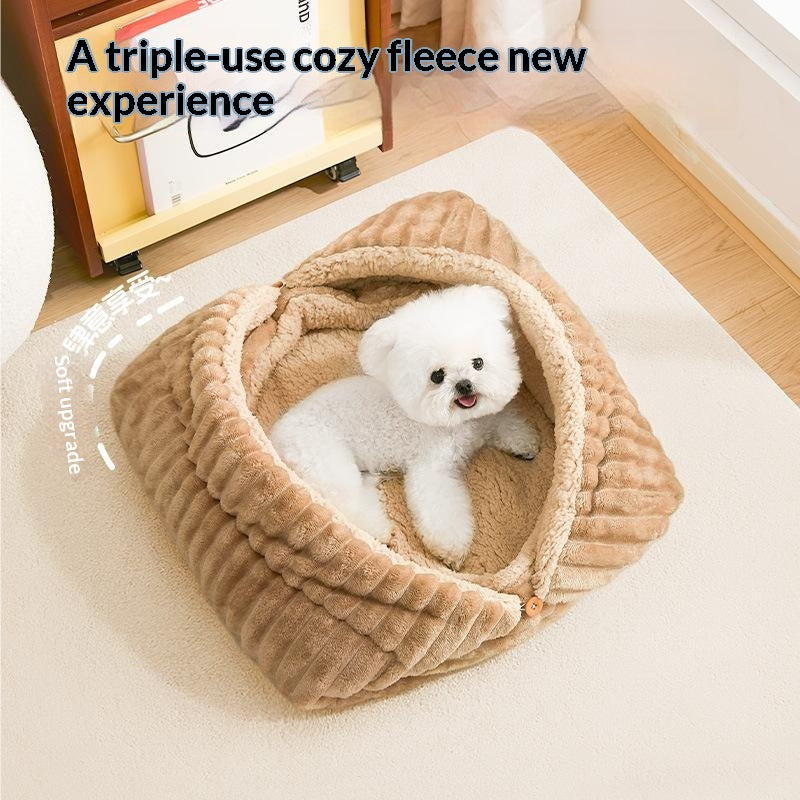Tapis pliable pour animaux de compagnie à lit de chat doublé de polaire d'hiver