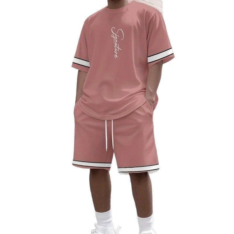 Gradient Lettre 3D numérique impression T-shirt et shorts ensemble hommes tendance motif deux pièces Outf