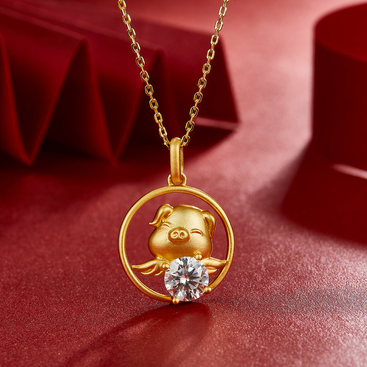 S925 Argent Sterling plaqué or 1ct Moissanite Chinese Zodiac Collier 5,2g GRA certifié