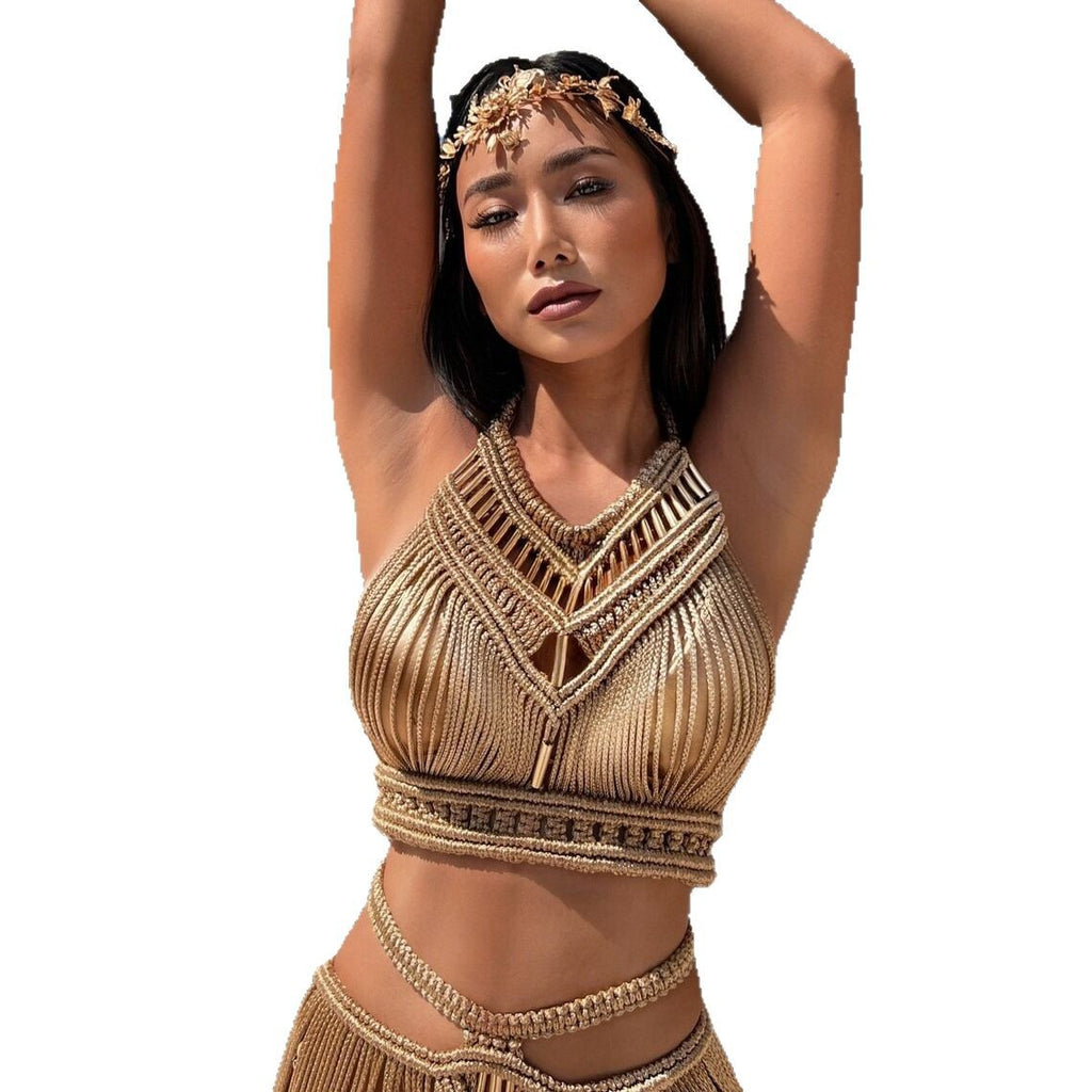 Ensemble à deux pièces sexy de plage de Tassel longue robe tricotée