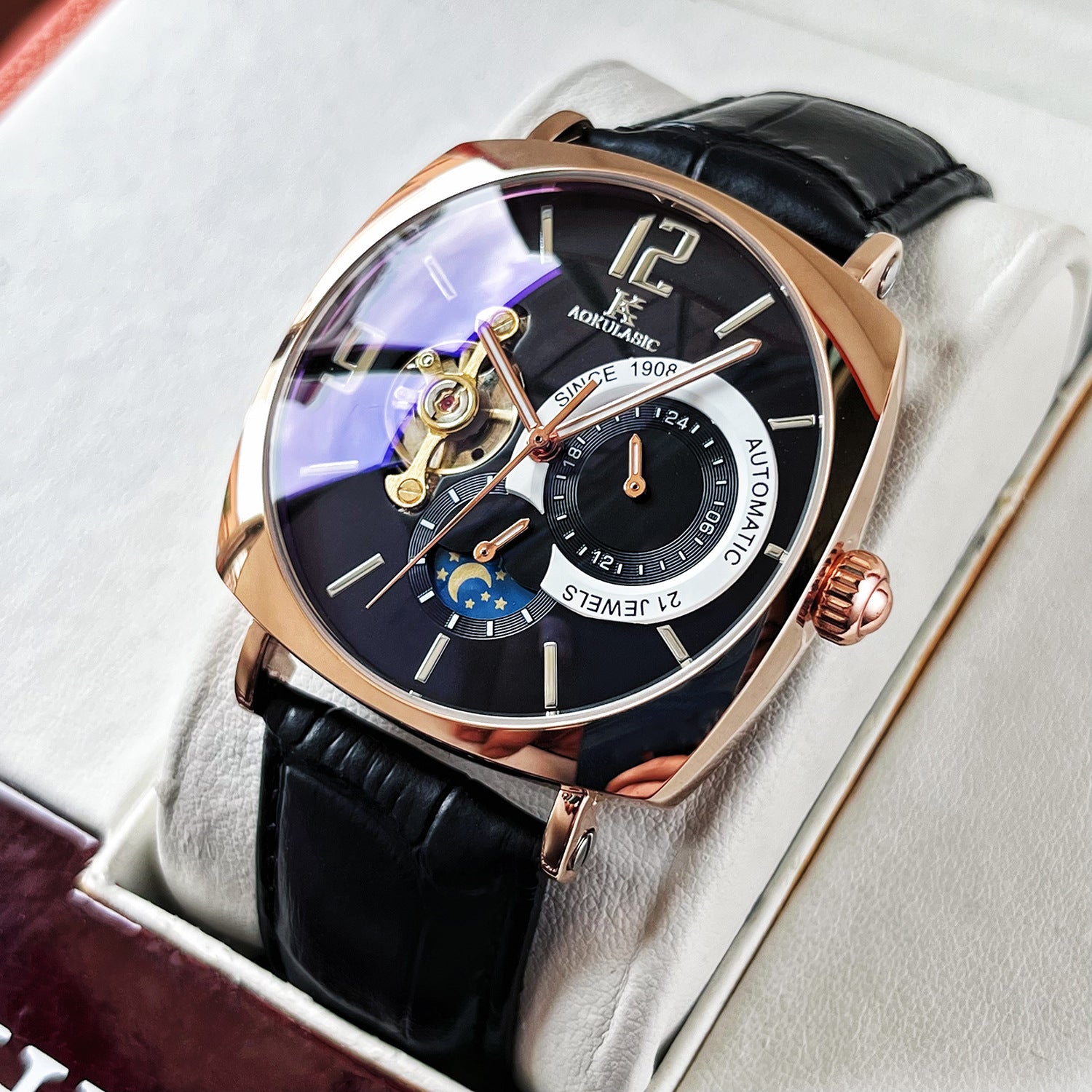 Hommes Square Montre mécanique entièrement automatique Casual Hommes Wristwatch
