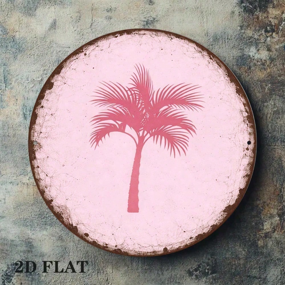 8x8in Vintage Palm Tree rond panneau Hawaiian Pool Bar Decor