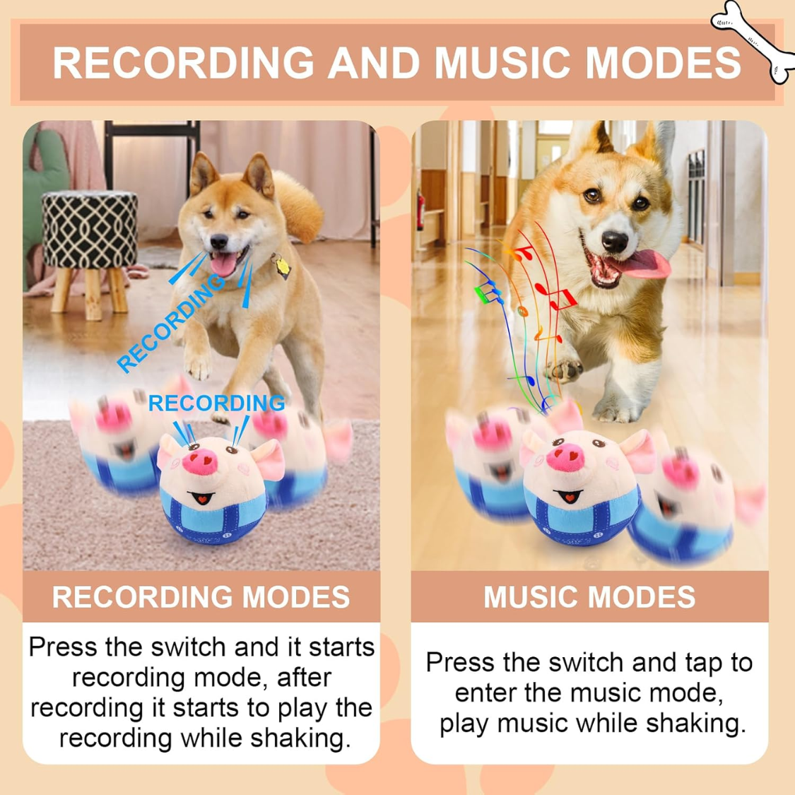 Jouet interactif pour chien : cochon sauteur sonore rechargeable
