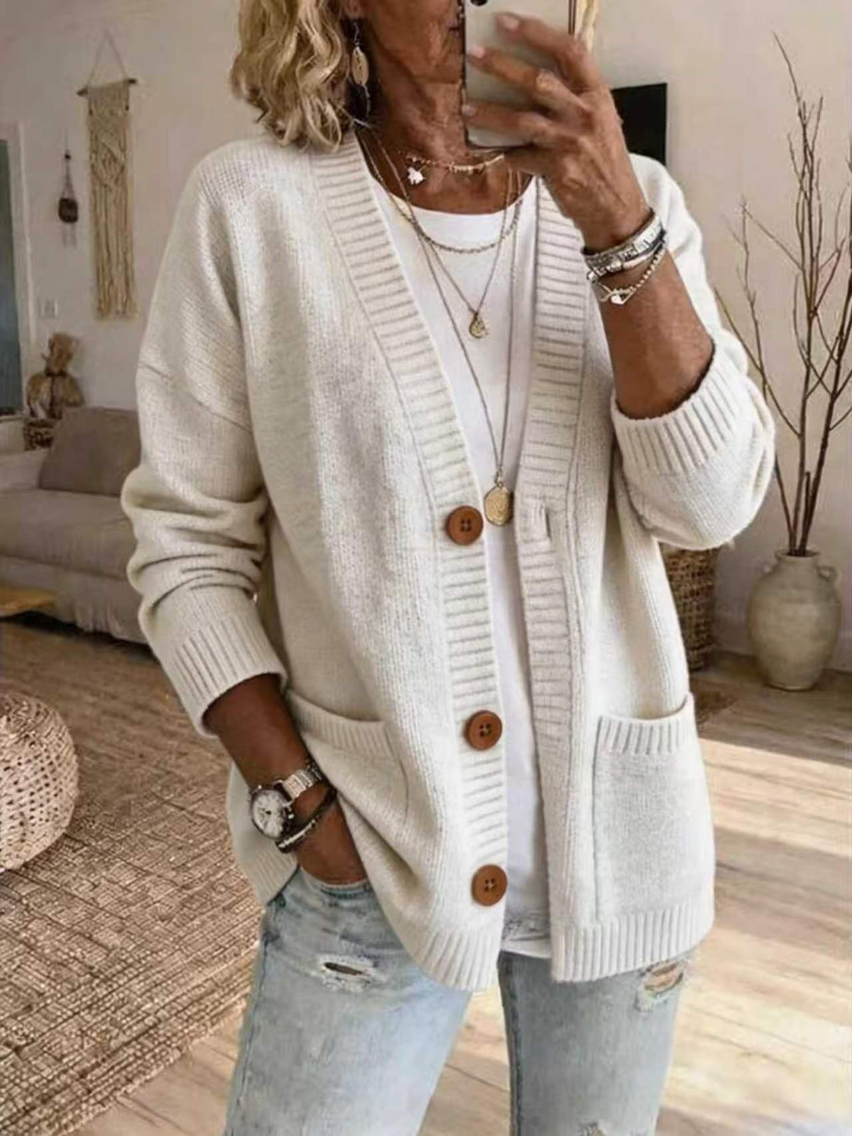 Women's V-Neck Knit Sweater Jacket
