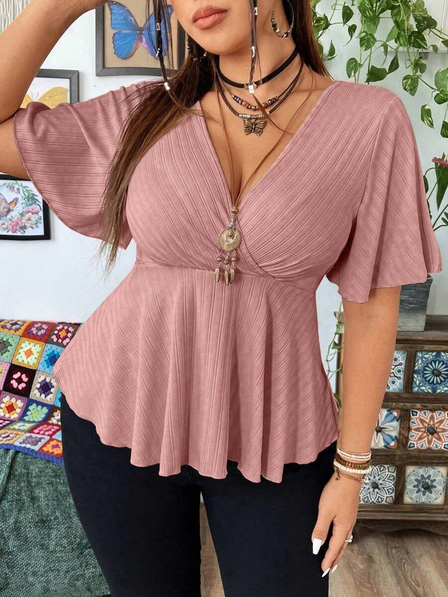 T-shirt à manches courtes à col V pour femme occasionnel
