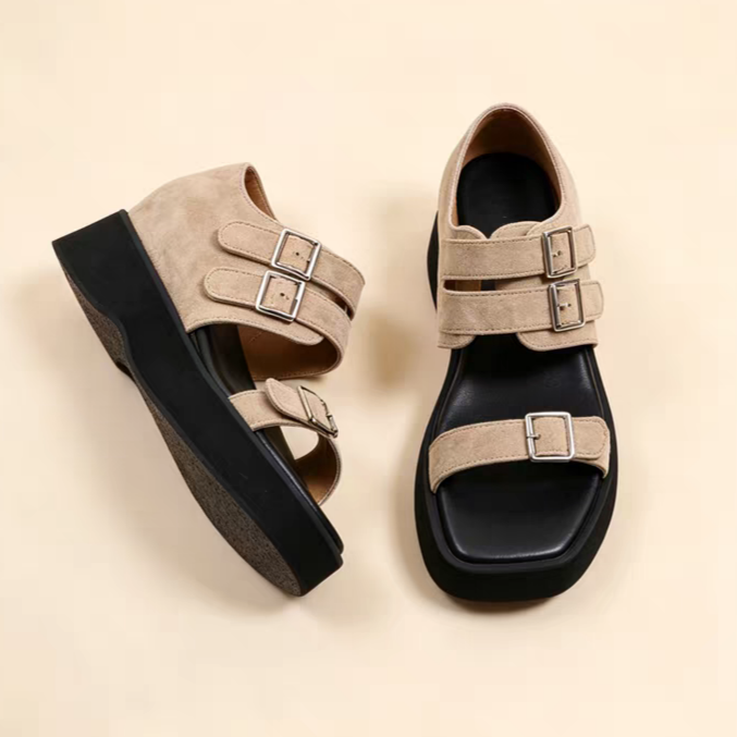 Femmes Y2K Casual Multi Metal Buckle plate-forme Sandales de bord
