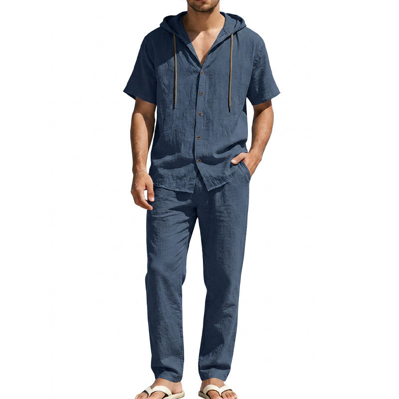 Chemise à manches courtes en lin et pantalons détendus