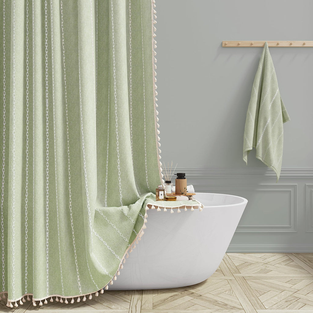 Tencel-linen Checkered Tassel Salle de bain Checkered Partition Rideau de douche imperméable Curta