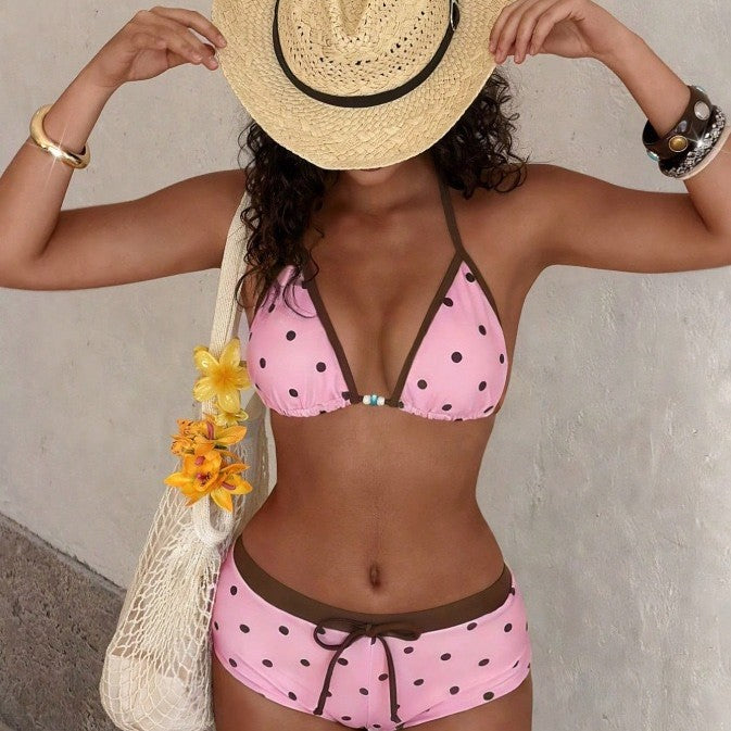 Bikini maillot de bain en deux parties avec des pois contrastés