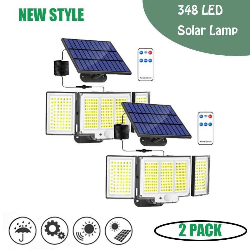 1,2 Pack Solar Lights Outdoor 348 LED Motion Sensor Lights With Remote Control 3 Head Wate