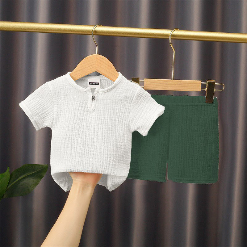 Short-sleeved cotton-linen T-shirt and shorts