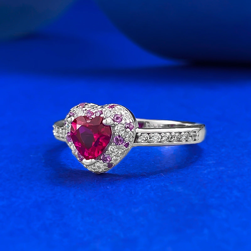 S925 Anneau en forme de cœur en argent avec des diamants pleins