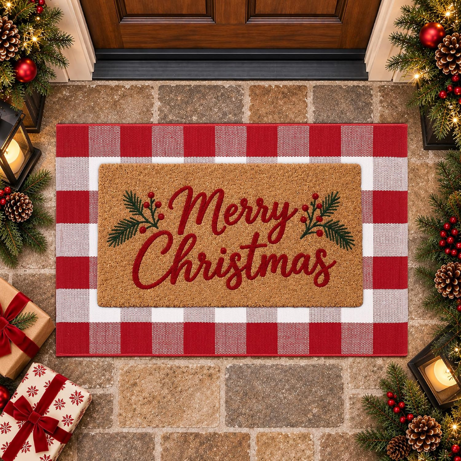 Tapis de porte rouge et blanc de Noël
