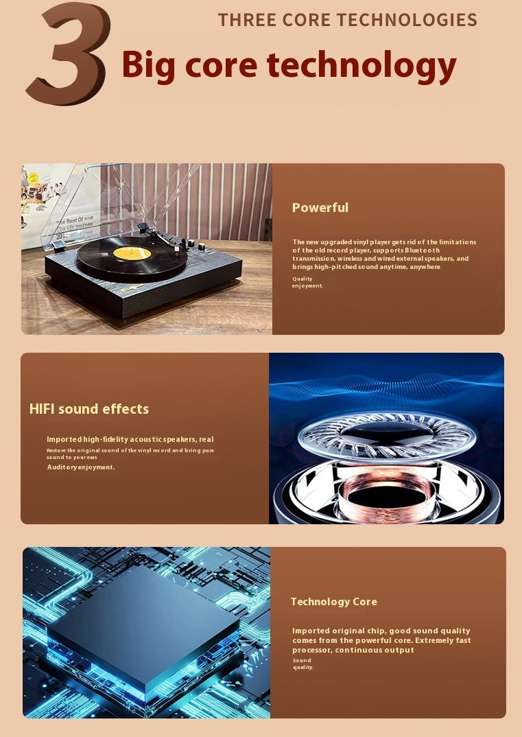 Lecteur d'enregistrement de vinyle Retro Bluetooth Audio intégré vieux jeu Phonograph Disc Piezoel