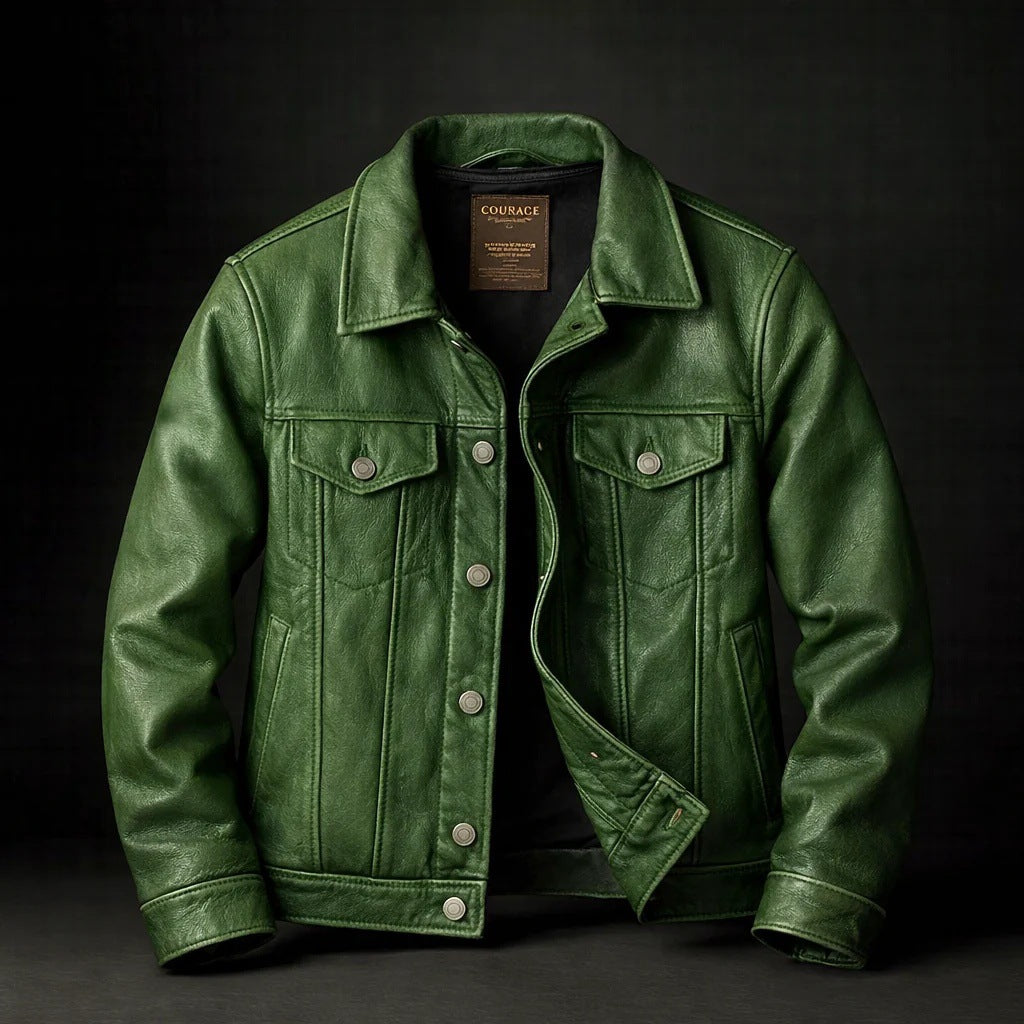 Veste en cuir retro Lapel style américain Vêtements de travail manteau Hommes Veste en cuir