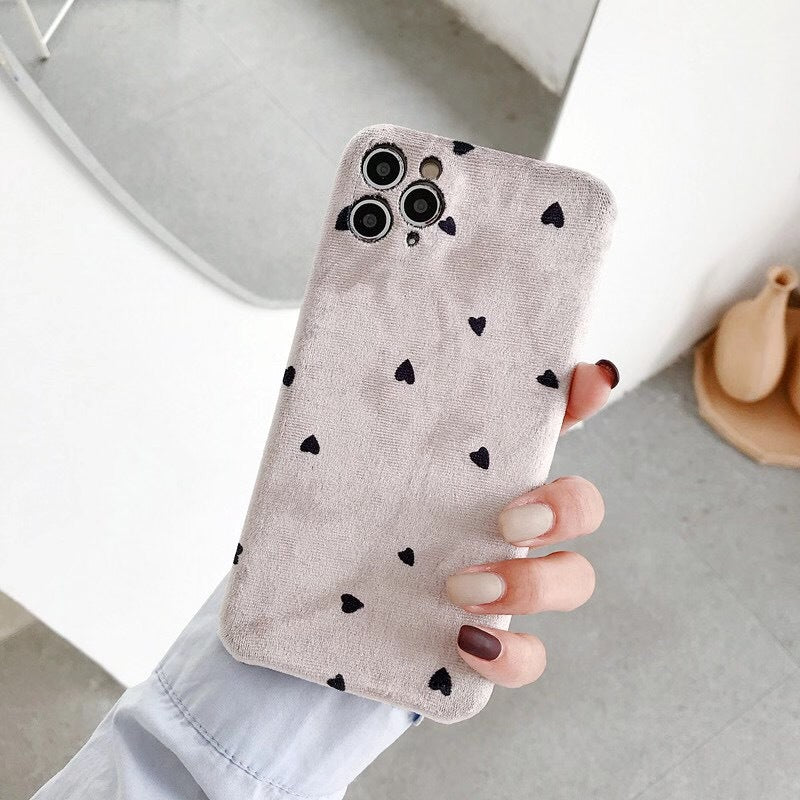 Simple couleur solide petite amour téléphone étui en peluche soft shell