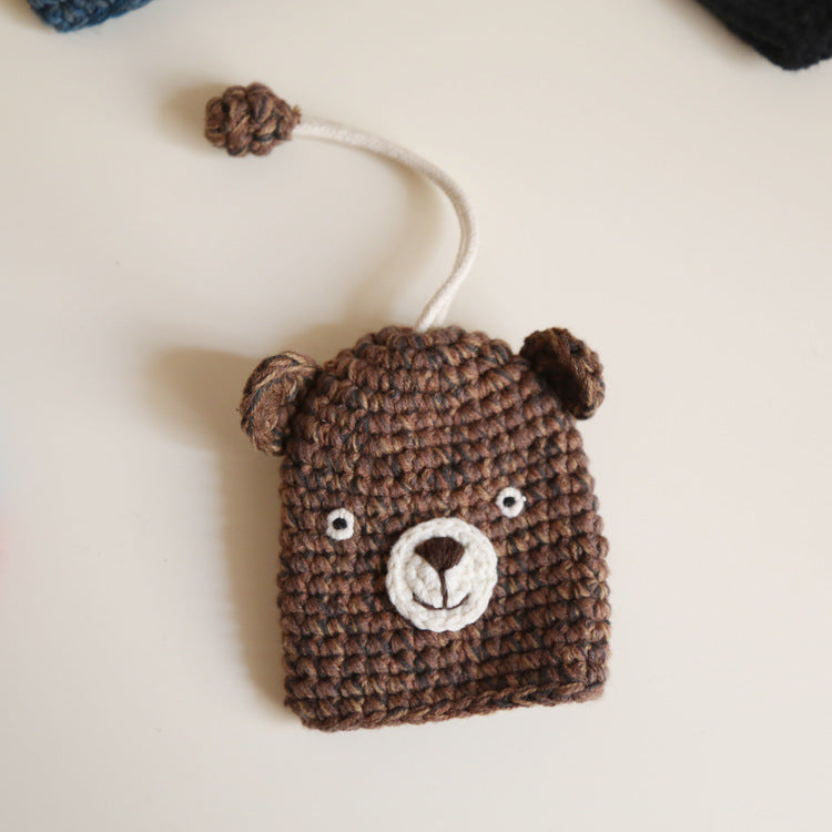 Couvercle de protection tissé à la main pour le sac à clé tricoté mignon de dessin animé