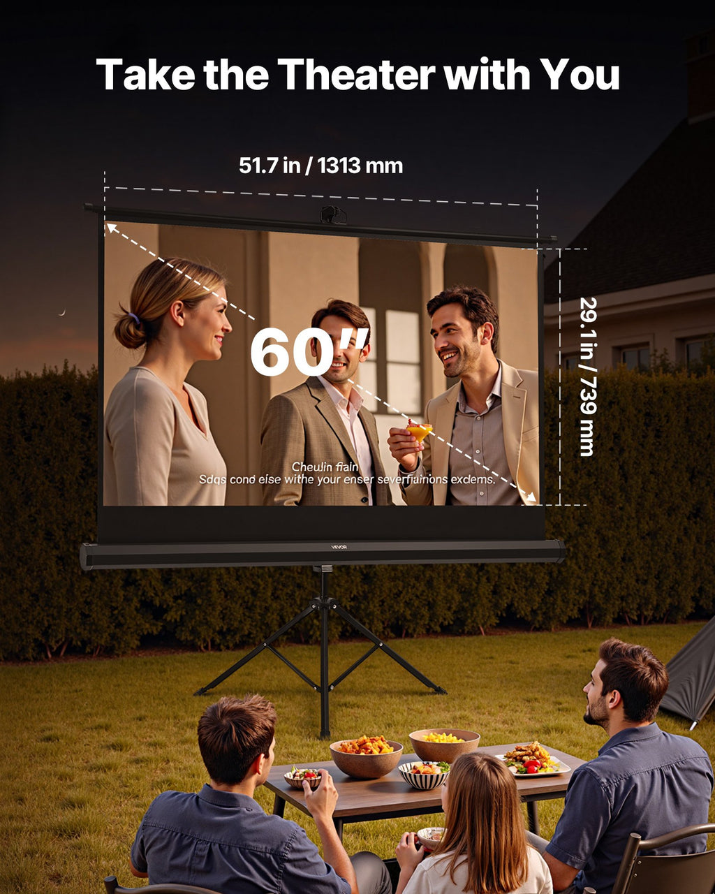 Écran de projecteur trépied avec support 60 pouces 160° large angle 4K HD 16:9 écran