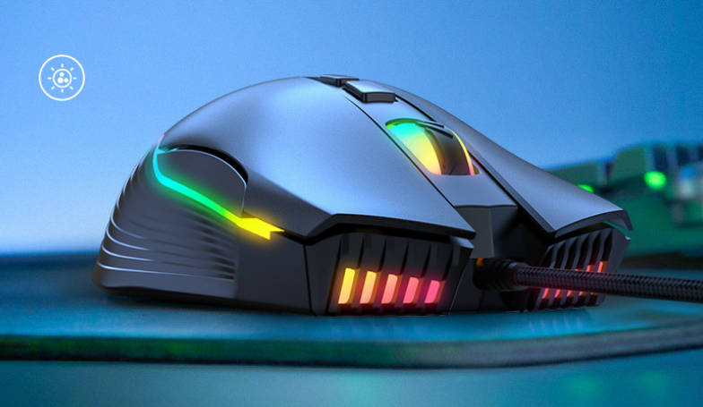 Jeu souris de jeu à sept vitesses DPI réglable lumière RGB