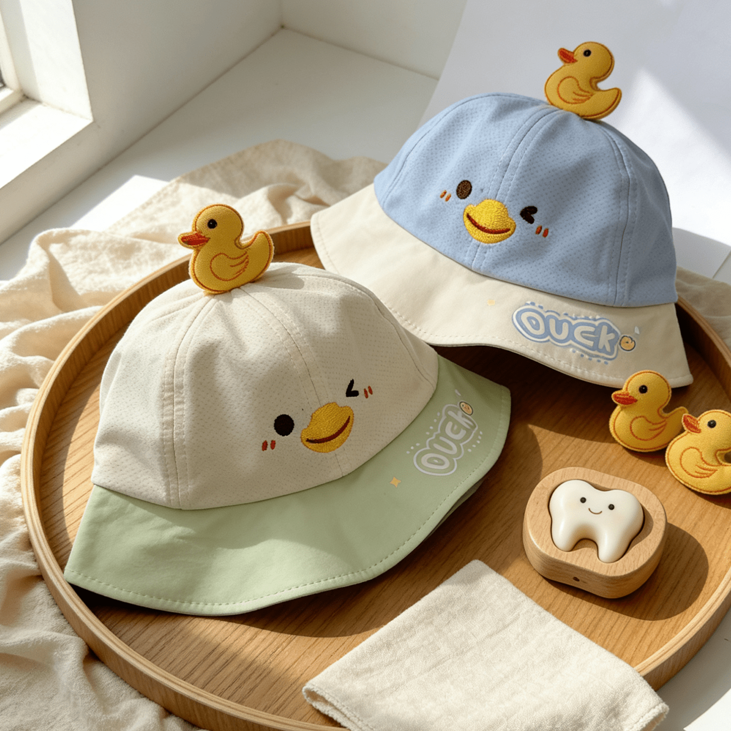 Style enfant Patchwork Tête de canard jaune avec visage de canard cartoon. Confortabl