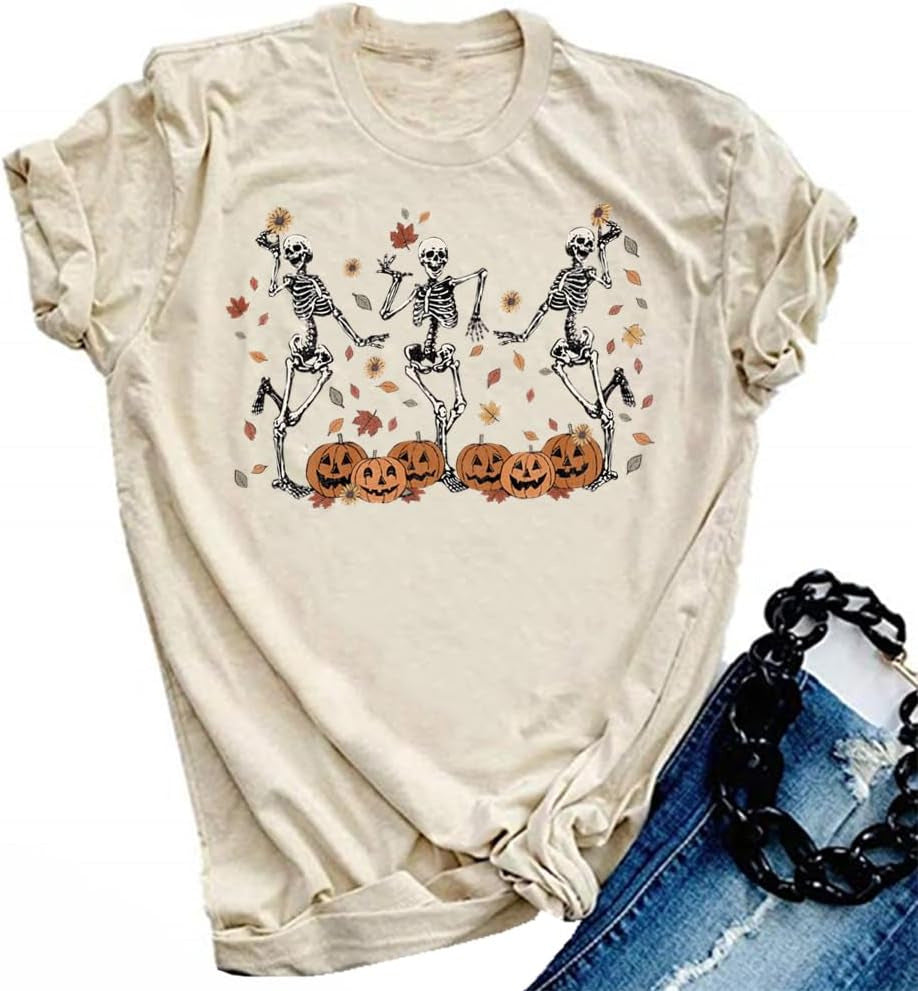 Halloween Pumpkin Impression personnalisée Col rond Manches courtes Top