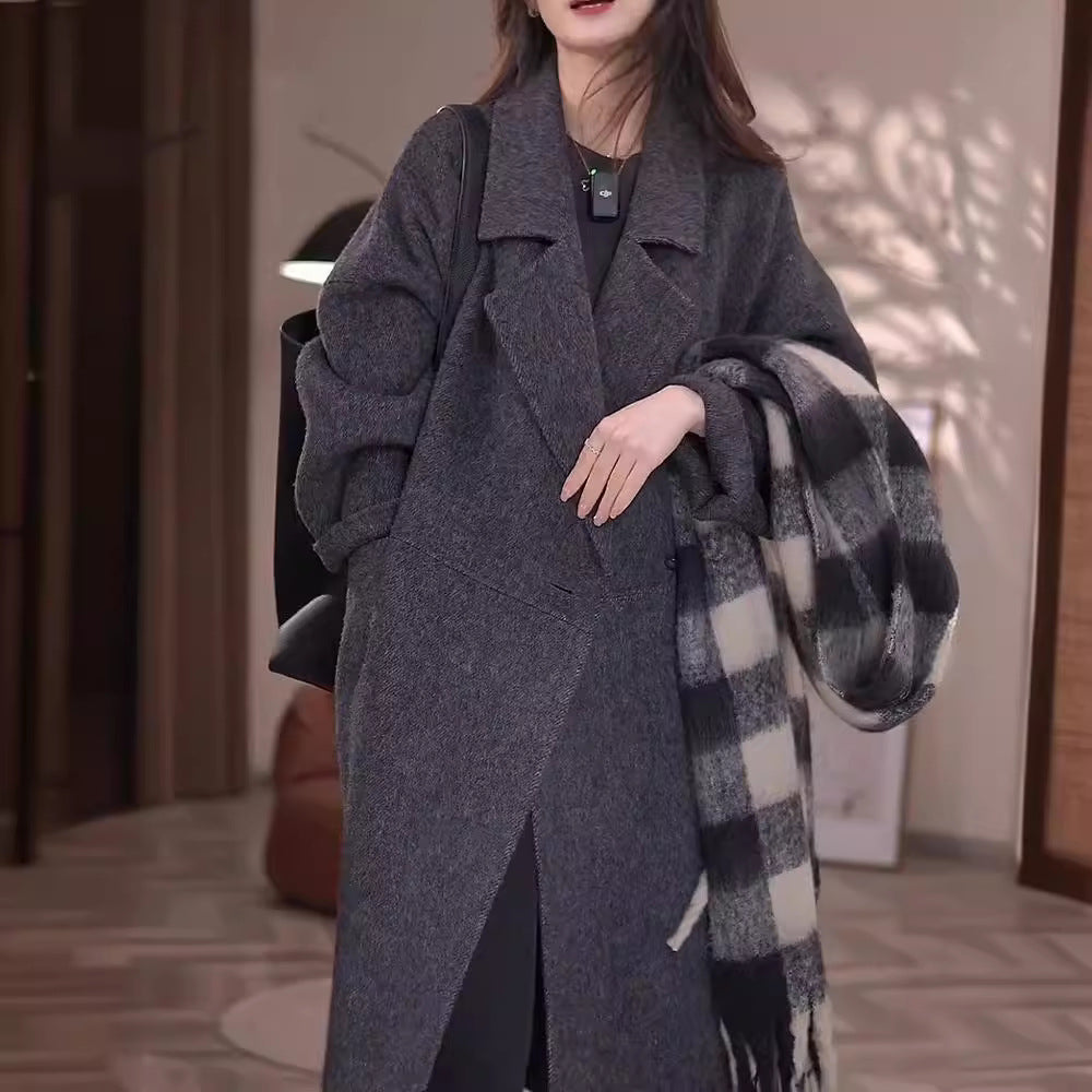 Manteau de laine de style coréen avec boutons Horn