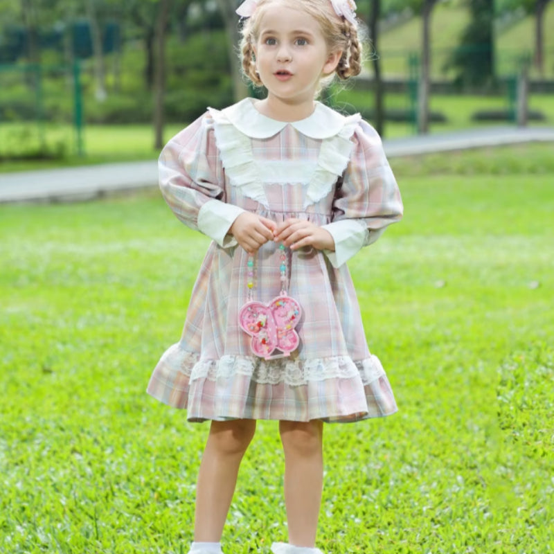 Robe de fille d'enfant plissée à carreaux