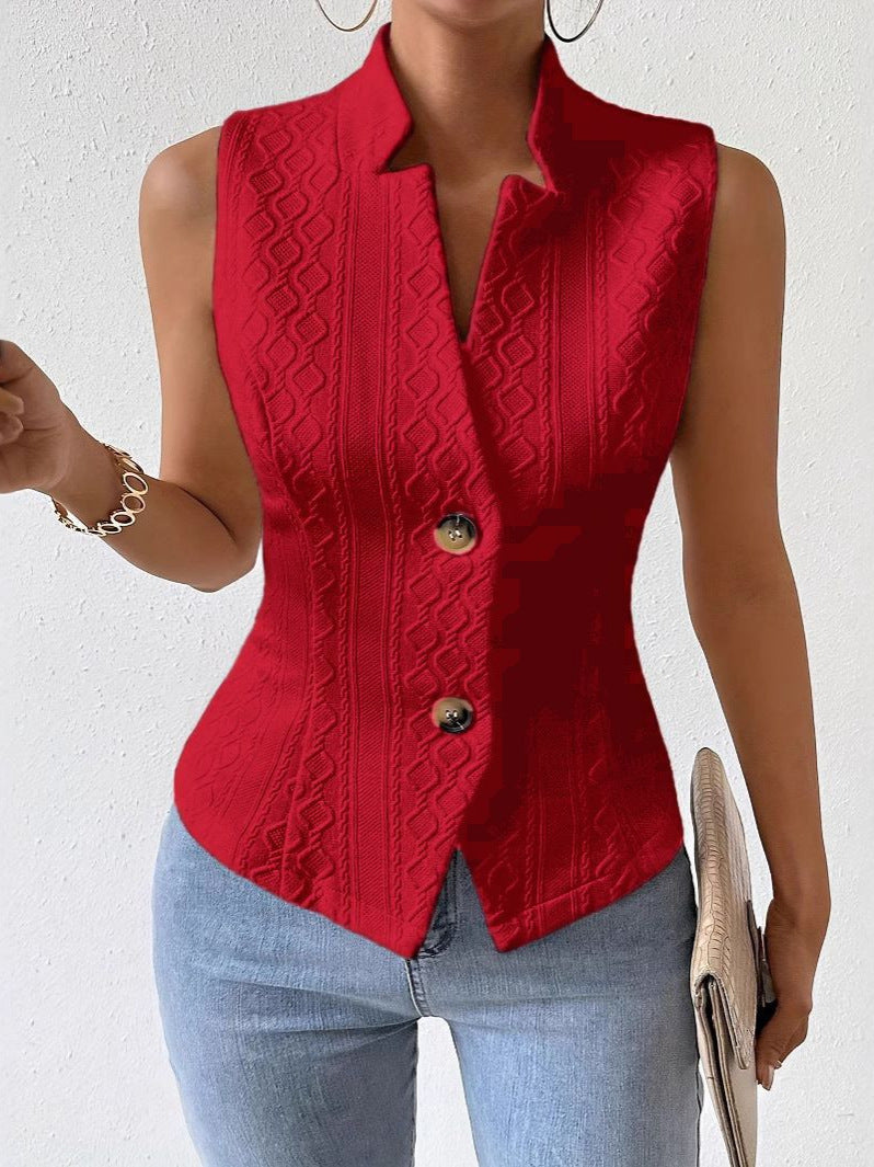 Veste de Veste sans manches à bouton V-Neck de style européen et américain amazonien féminin