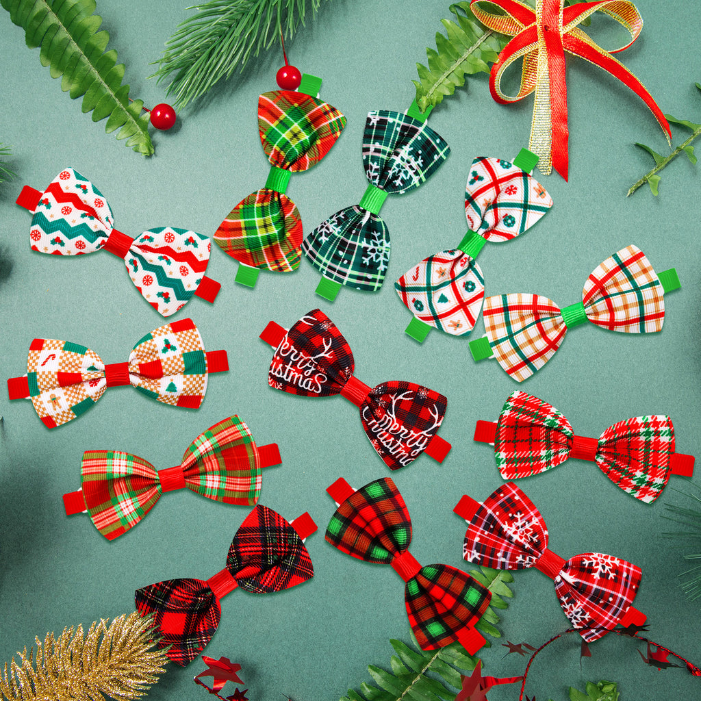 Christmas Plaid Striped Bow Tie Dog Cat Un mot Bow Tie couleurs multiples