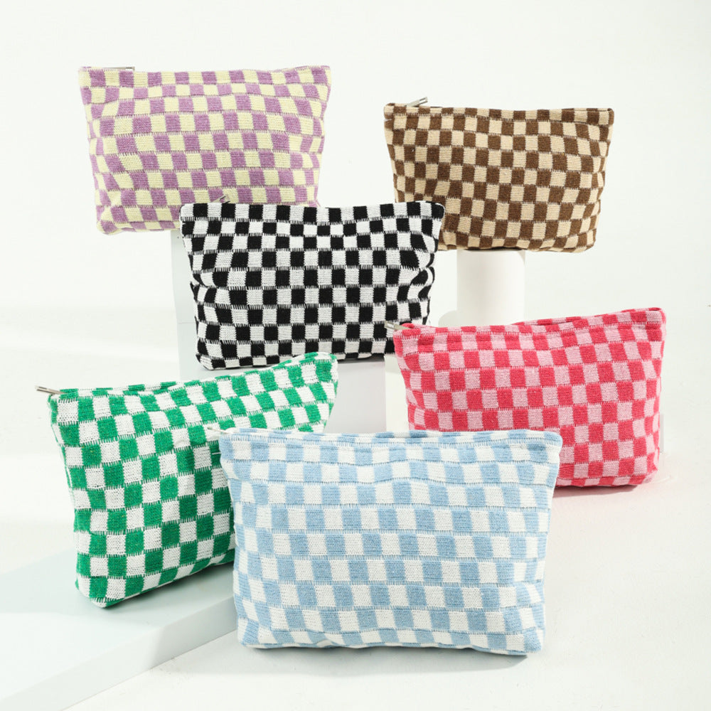 Sac de maquillage de tableau de vérification de fils de grande capacité