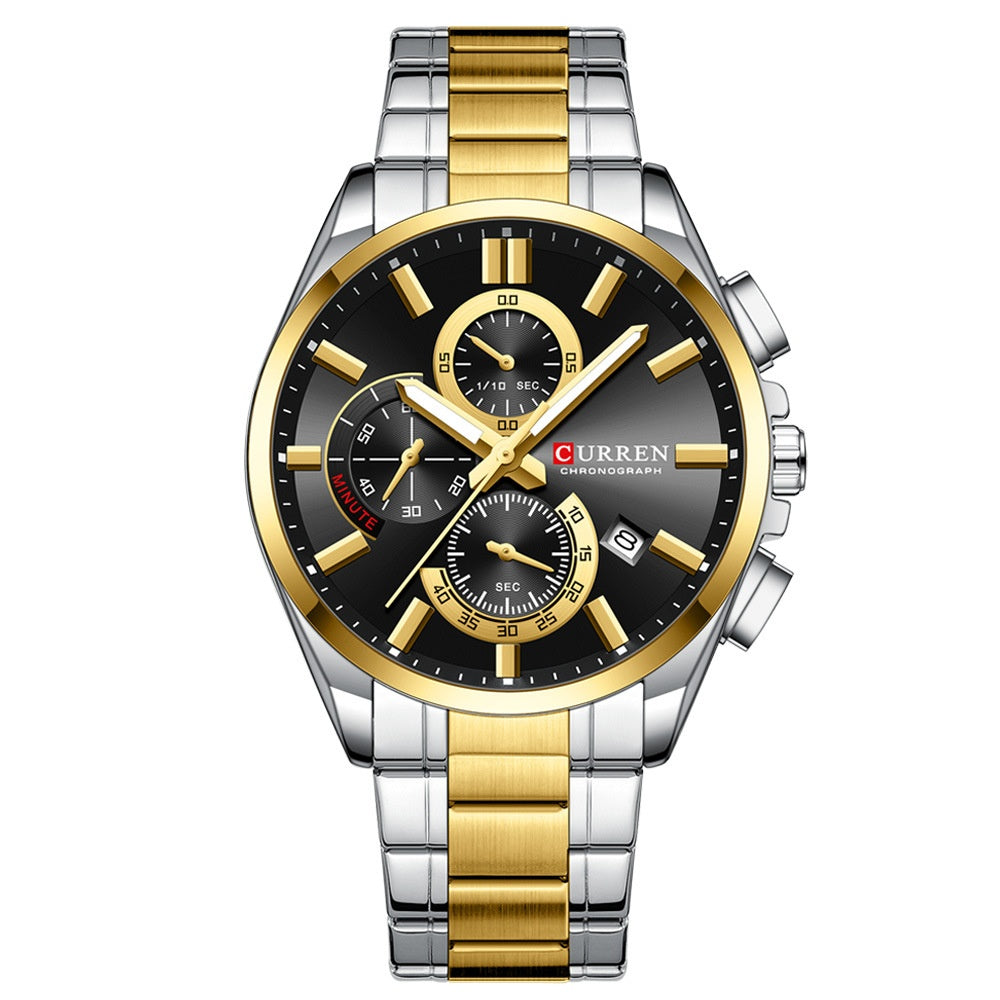 Six-pin waterproof steel watch