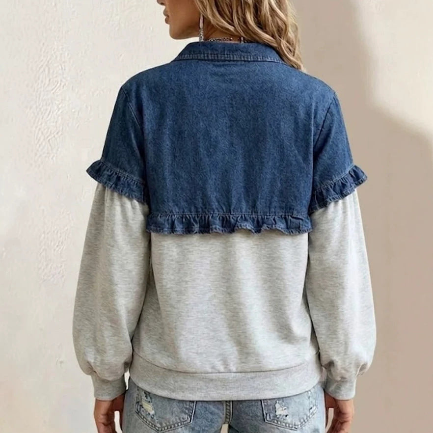 T-shirt denim-panel mode pour femmes