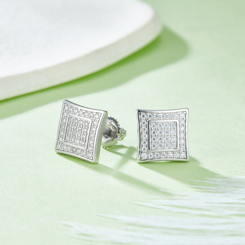 S925 Argent Sterling 76pcs D Couleur VVS1 Moissanite Carré Boucles d'oreilles Sterling 10mm Vis dos Hy