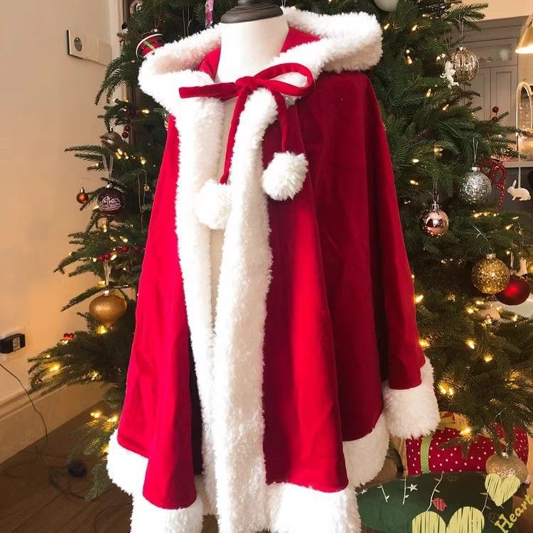 Année Noël Châle Cape Red Burr Velvet Bande Cape Windproof