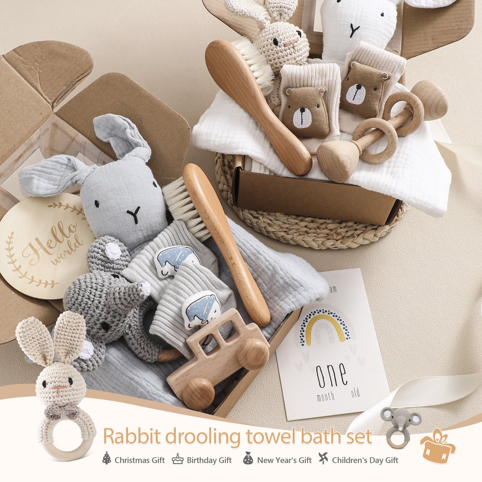 Ensemble cadeau de serviette de bain de lapin pour bébé Comfort Rattle