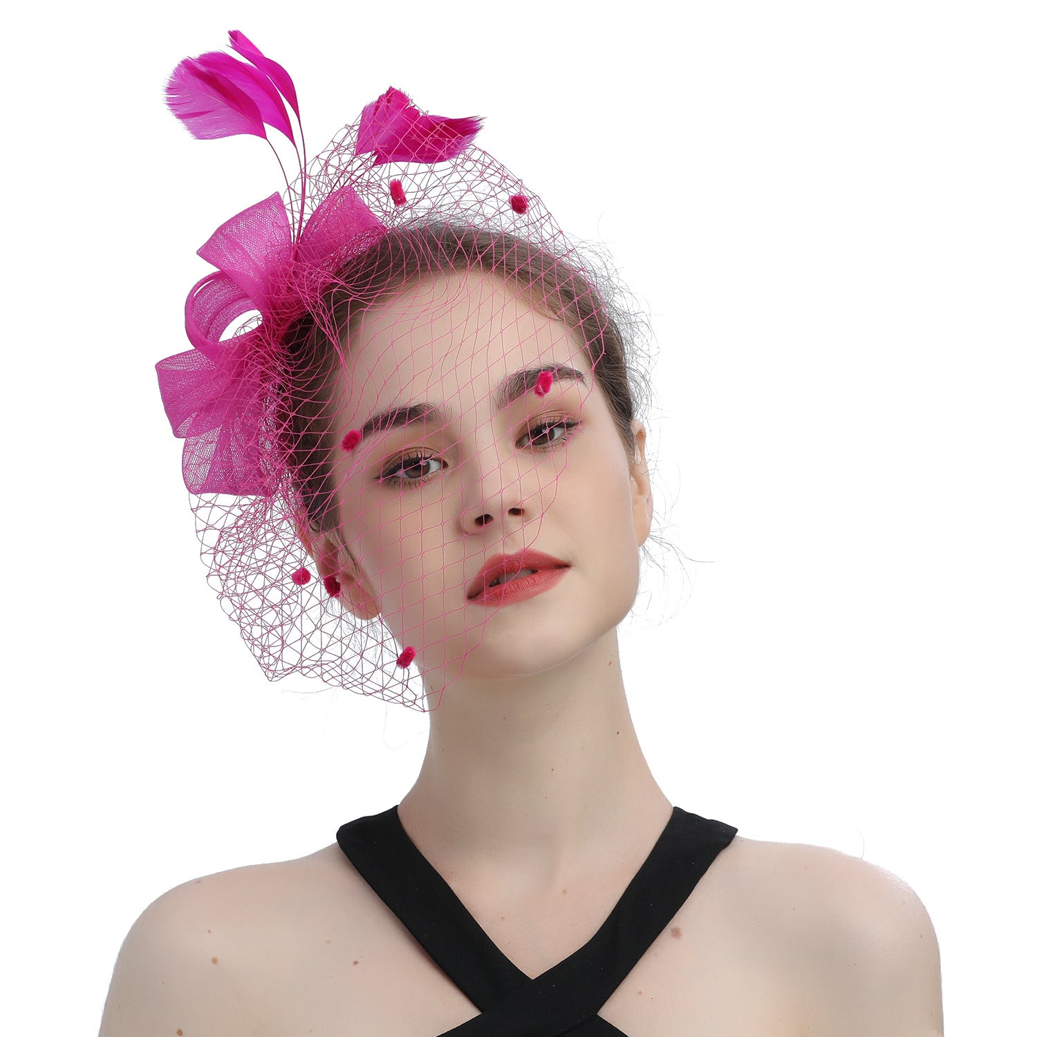 Mariée Veil Cheveux Bow Haut Chapeau Coiffure Fleur Couverture Face Mesh Head