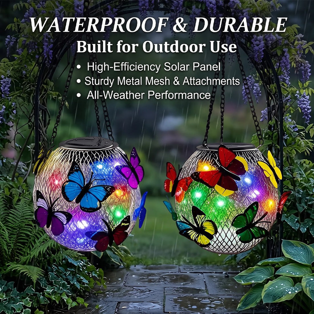 2pcs Solar Pendant Light Mesh Orb Yard Garden Decor