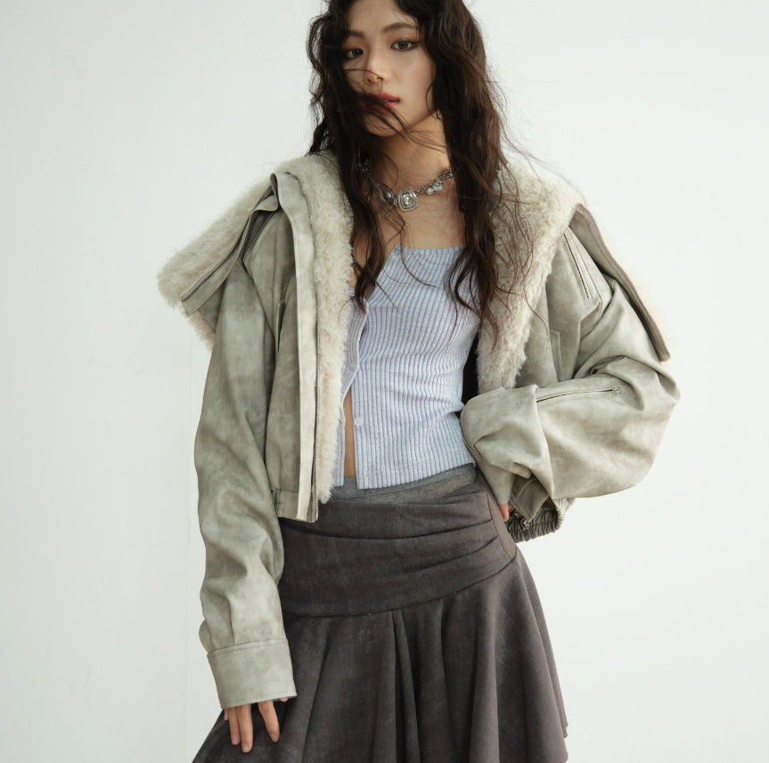 Veste matelassée en cuir PU post-apocalyptique à capuchon