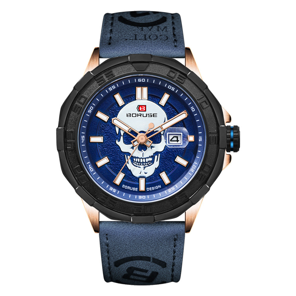 Montre Sports Imperméable Calendrier en Cuir Lumineux Multifonctionnel Quartz