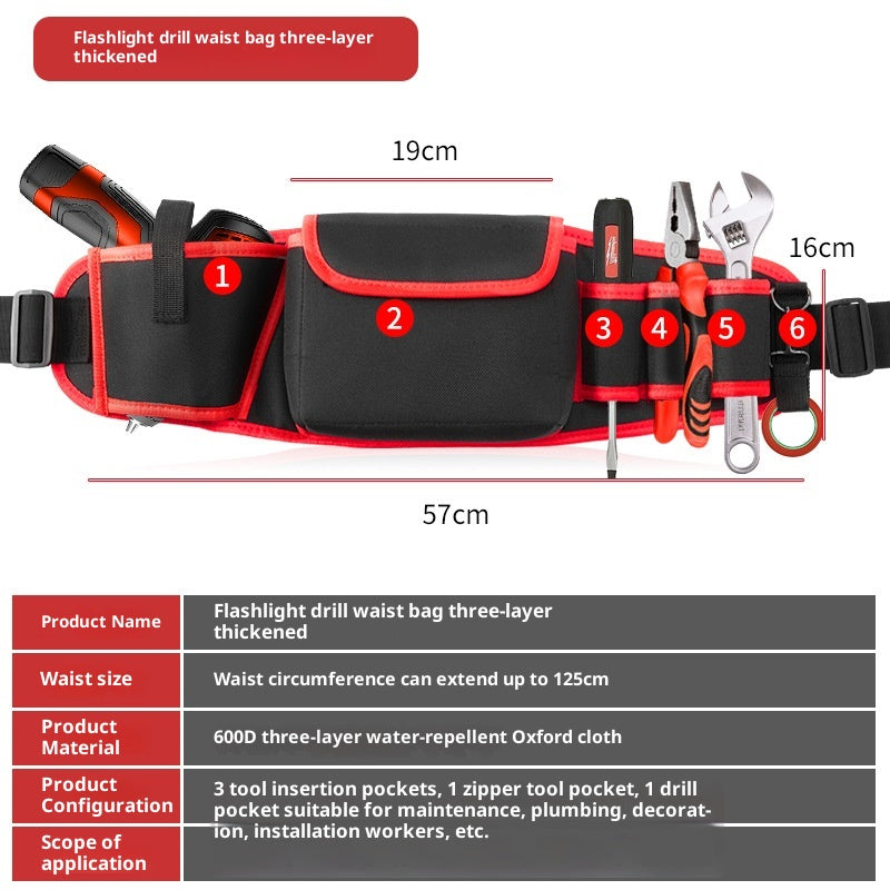 Multifonctionnel Oxford Cloth Large Belt Repair High-altitude Work Long Waist Bag