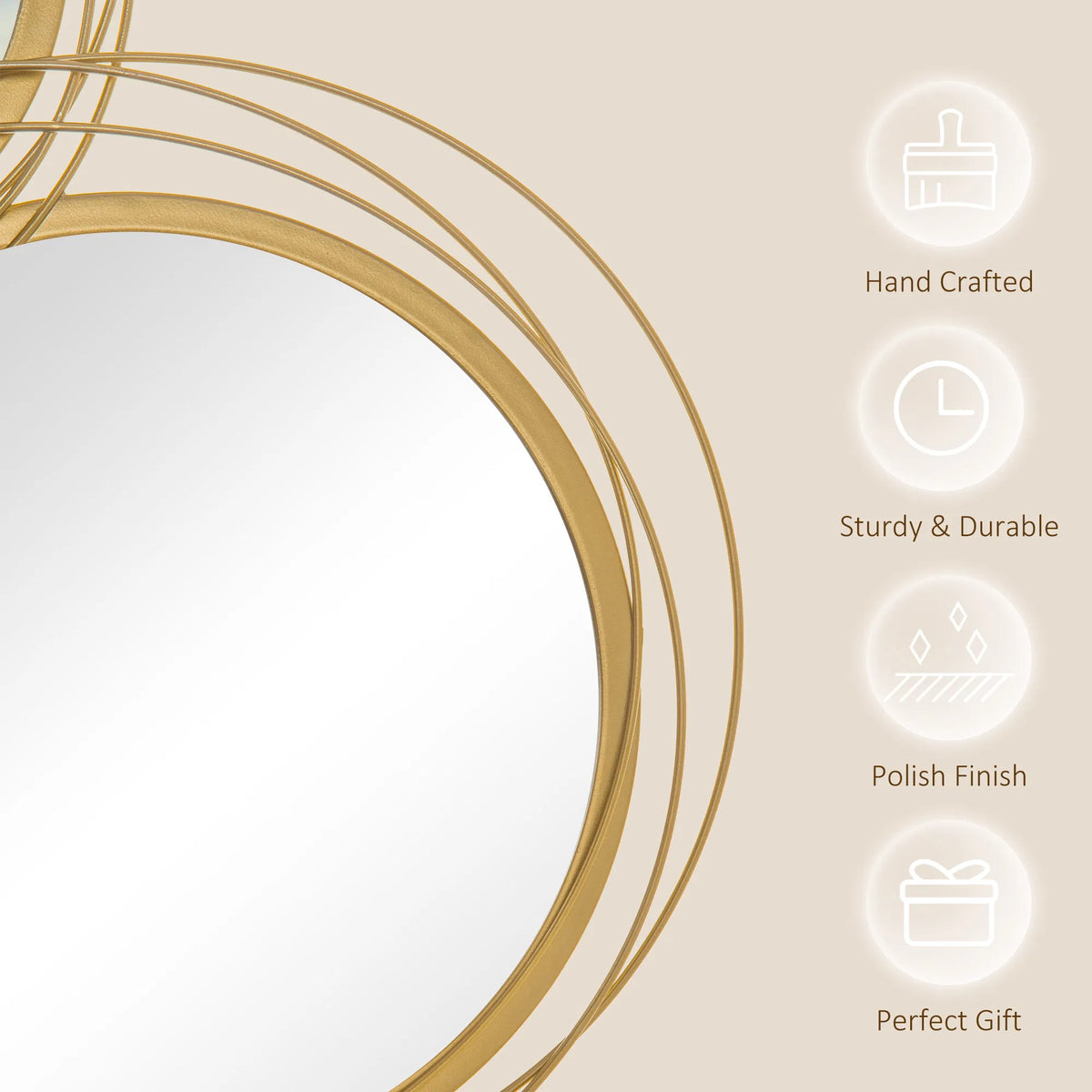 Metal Wall Art Gold Frame Circle Salle de bain Miroir Décor Maison suspendu mur Sculptures pour Li
