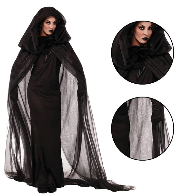 Cosplay Halloween Femmes Death Hell Witch Devil Vampire Uniforme Noir Robe Longue Party Cosp