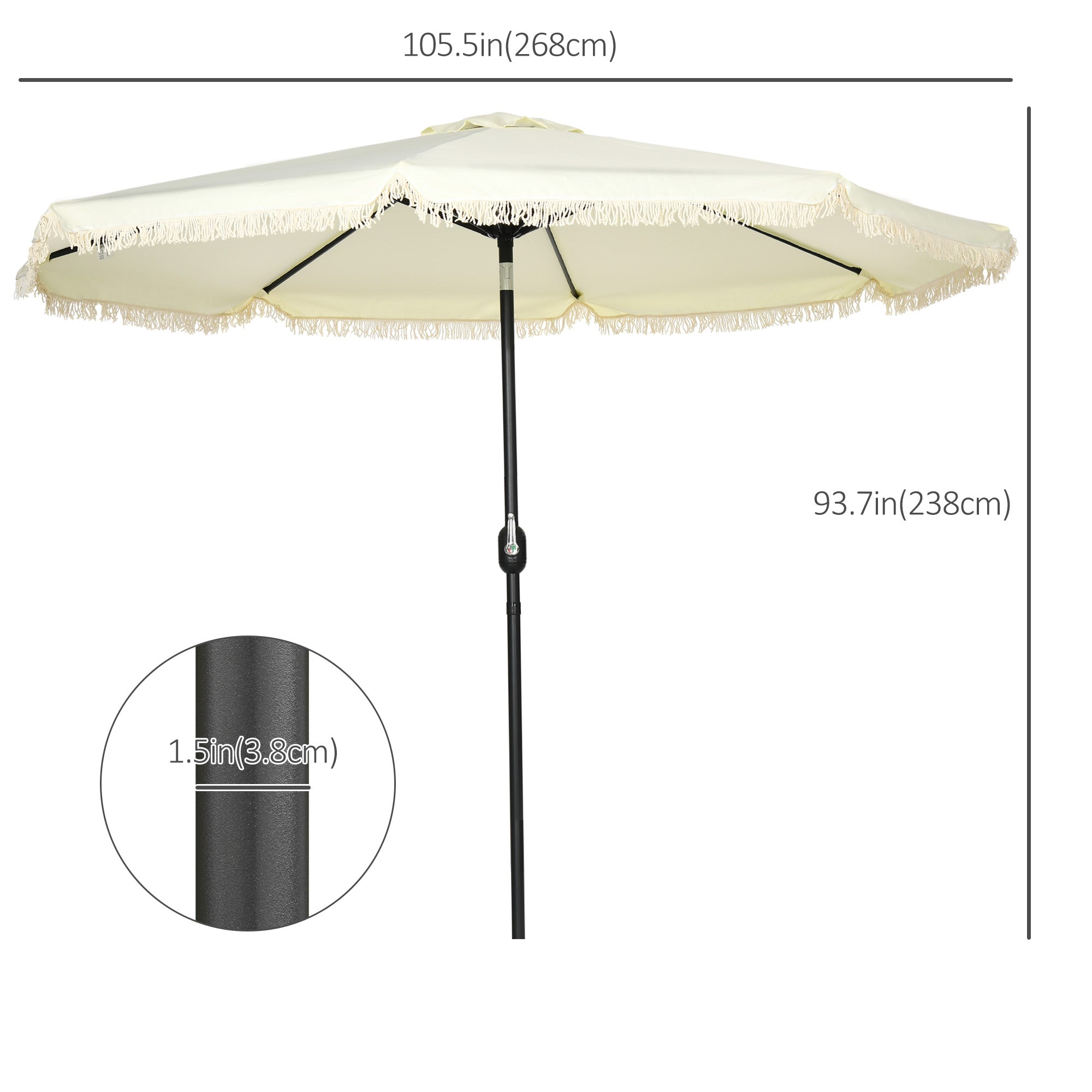 Parapluie Cantilever de 9 pieds avec Tilt bouton poussoir et Crank Tassles et 8 côtes Parapluie ombre