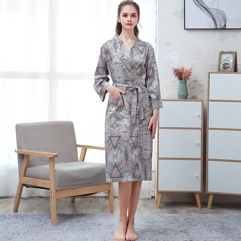Ice-silk Thin-printed Home Peignoir