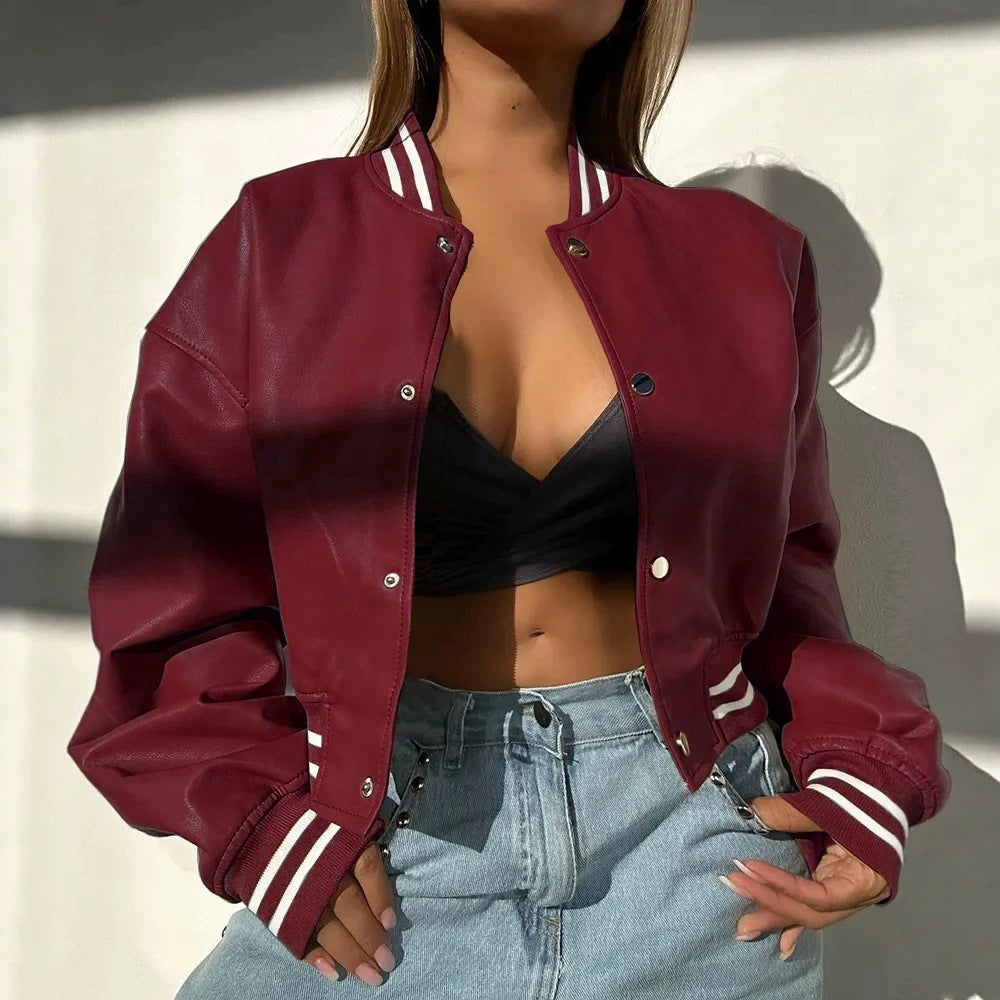 Magasin indépendant AliExpress Style manches longues mode moto PU veste en cuir petite
