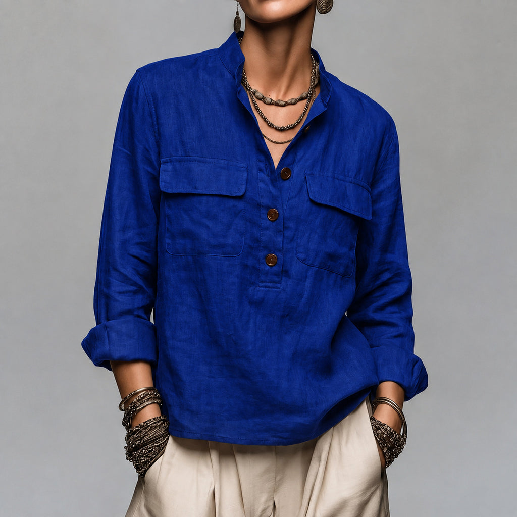 Blouse blanche à col V sophistiqué Femmes de style français Top